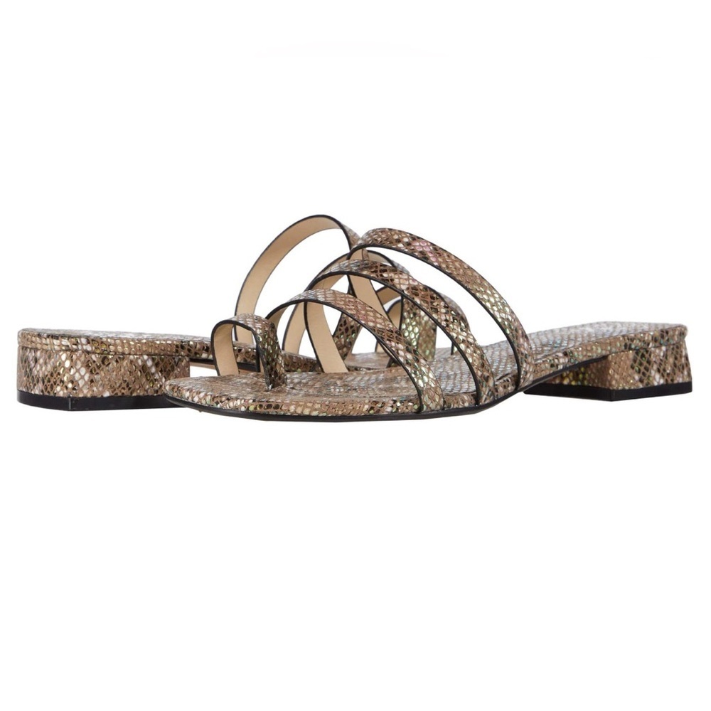 Vince Camuto Iridescent Snakeskin Strappy Toe-Loop Block Heels Size 6